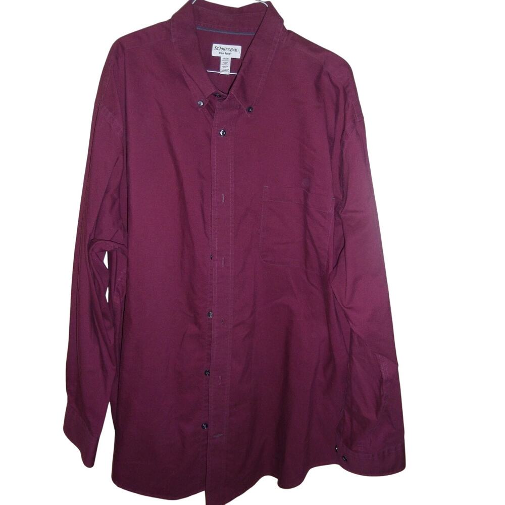 St. John's Bay Retro 90s Vintage Burgundy Collared Classic Fit Shirt Men 2XL